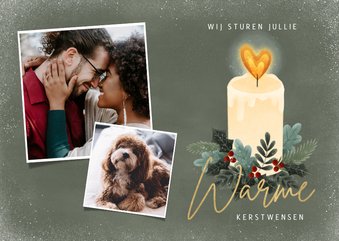 Kerstkaart kaarsje, kersttakjes, foto's, warme kerstwensen