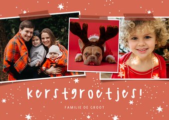 Kerstkaart kerstgroetjes sterretjes met 3 foto's