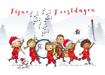 Kerstkaart kinderen fanfare