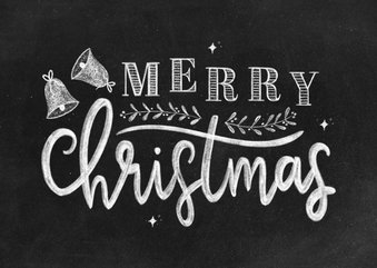 Kerstkaart krijtbord Merry Christmas met illustraties