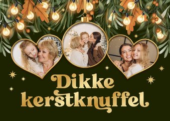 Kerstkaart liefdevol dikke kerstknuffel lampjes kerstbal