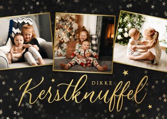 Kerstkaart liefdevol dikke kerstknuffel sterretjes goud foto