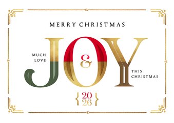 Kerstkaart liefdevol joy grafisch goud merry christmas
