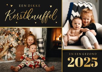 Kerstkaart liefdevol kerstknuffel hartjes foto goud