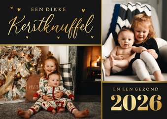 Kerstkaart liefdevol kerstknuffel hartjes foto goud