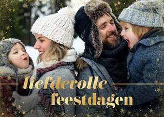 Kerstkaart liefdevolle feestdagen goudfolie met grote foto