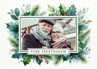 Kerstkaart met eigen mooie foto kersttakjes en hulst