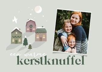 Kerstkaart met foto en kersthuisjes