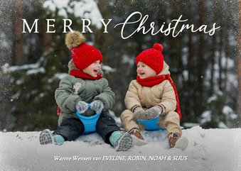 Kerstkaart met foto en merry christmas klassieke typografie