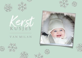 Kerstkaart met foto en zilveren sneeuwsterren