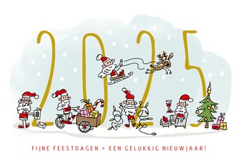 Kerstkaart met kerstmannetjes en 2025