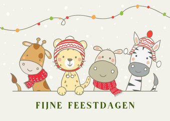 Kerstkaart met safari dieren in kerstsfeer