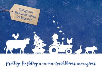Kerstkaart met trekker voor een boerenbedrijf