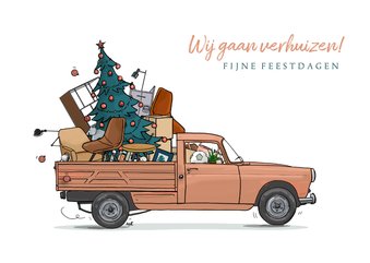 Kerstkaart Pickup Peugeot 404 oranje