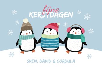 Kerstkaart pinguïns in de sneeuw