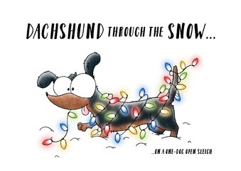 Kerstkaart teckel met lampjes dachshund through the snow