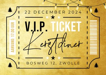 Kerstkaart ticket kerstdiner goud VIP party