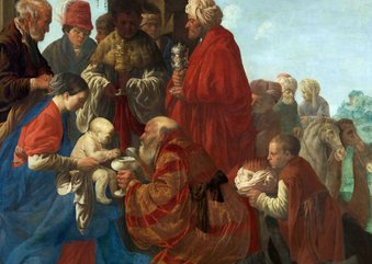 Kerstkaart van Hendrick ter Brugghen - De aanbidding