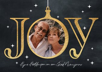 Kerstkaart vintage Joy kerstbal met foto