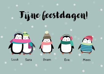 Kerstkaart voor het hele gezin met pinguïns