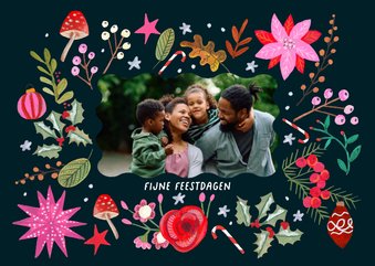 Kerstkaart vrolijke bloemen modern roze