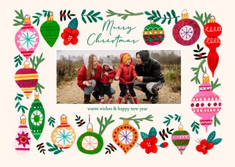 Kerstkaart vrolijke kerstballen illustratie rand modern