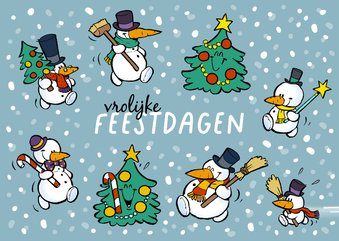 Kerstkaart vrolijke sneeuwpoppen