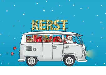 Kerstkaart vw bus wit av 