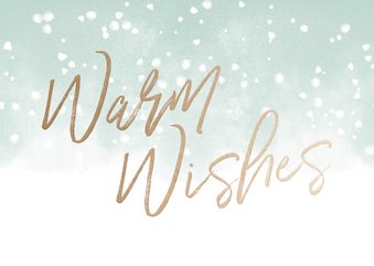 Kerstkaart Warm Wishes met waterverf en sneeuw