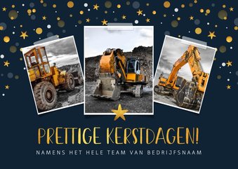 Kerstkaart zakelijk met goudconfetti, sterren en foto's