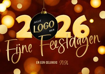 Kerstkaart zakelijk trendy 2026 kerstbal goud met logo