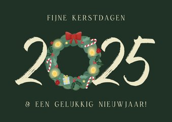 Kerstkaartje donkergroen 2025 met krans 