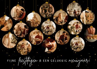 Kerstkaartje met 17 kerstballen met foto's