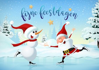 Kerstman en sneeuwpop on ice