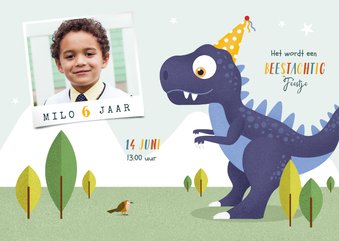 Kindefeestje t-rex feest vrolijk dinosaurus vogel foto