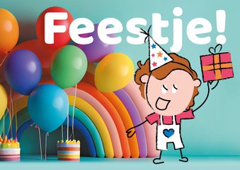 Kinderfeestje cadeautje regenboog ballonnen taart