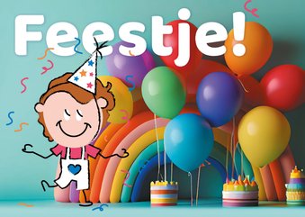 Kinderfeestje confetti regenboog taart