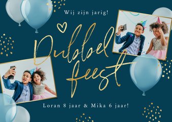 Kinderfeestje dubbel feest goud verjaardag ballonnen