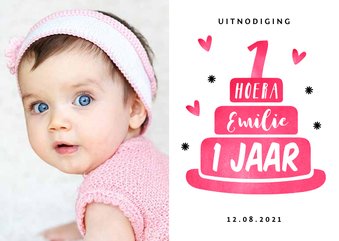 Kinderfeestje eerste verjaardag uitnodiging hip roze