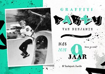 Kinderfeestje graffiti uitnodiging creatief stoer spetters