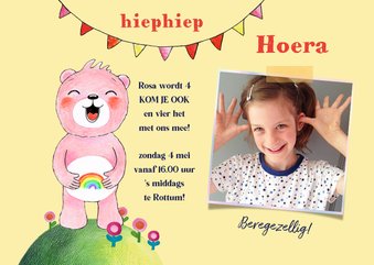 Kinderfeestje kaart met regenboog beertje