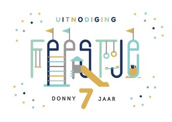 Kinderfeestje speeltuin typografisch uitnodiging jongen