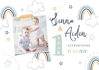 Kinderfeestje tweeling wolken regenboogjes sterren hartjes