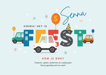 Kinderfeestje uitnodiging auto ballonnen feestje