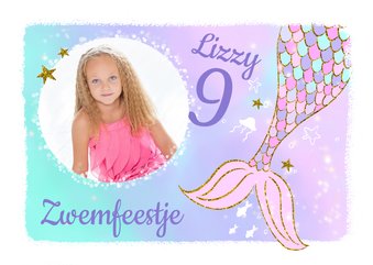 Kinderfeestje uitnodiging zeemeermin glitterlook foto