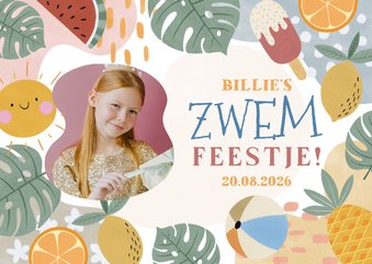 Kinderfeestje uitnodiging zwemfeestje tropisch met foto