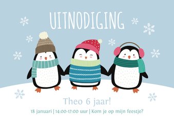 Kinderfeestje uitnodigingskaart pinguïns blauw