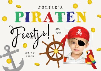 Kinderfeestje uitnodigingskaart piraten schatkist