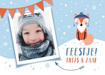 Kinderfeestje uitnodigingskaart winter vosje