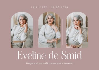 Klassieke rouwkaart met fotos en grote naam